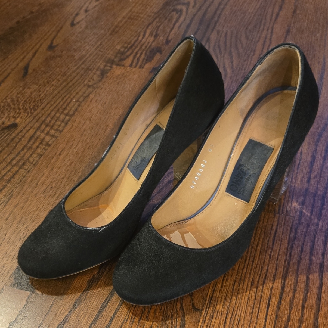 Salvatore Ferragao Black Pony Hair With Clear/Silver Heel Pump